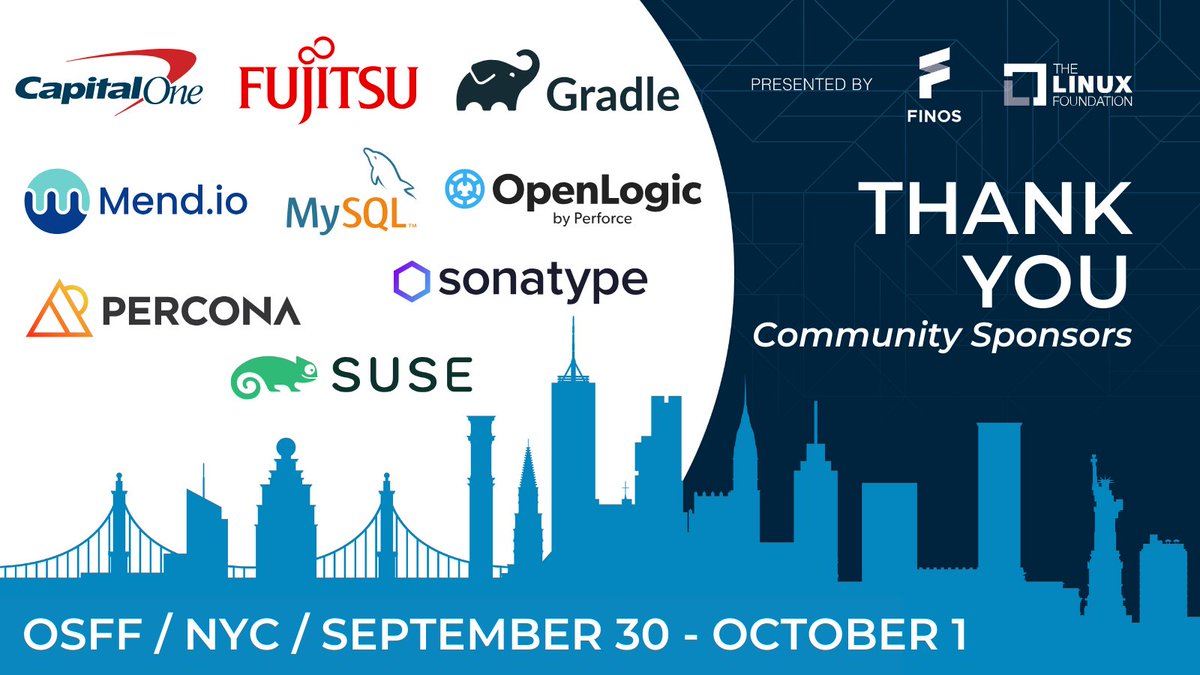 FINOSFoundation's tweet image. 👏 THANKS to our Community Sponsors of our #OpenSource in #Finance Forum NYC - @capitalone @FujitsuPostgres @gradle @Mend_io @MySQL @percona @perforce @sonatype @SUSE! Register NOW: 🎫 hubs.ly/Q02MkZTG0
#OSinFinance #OSFF2024 #financialservices #regtech #developer #fintech