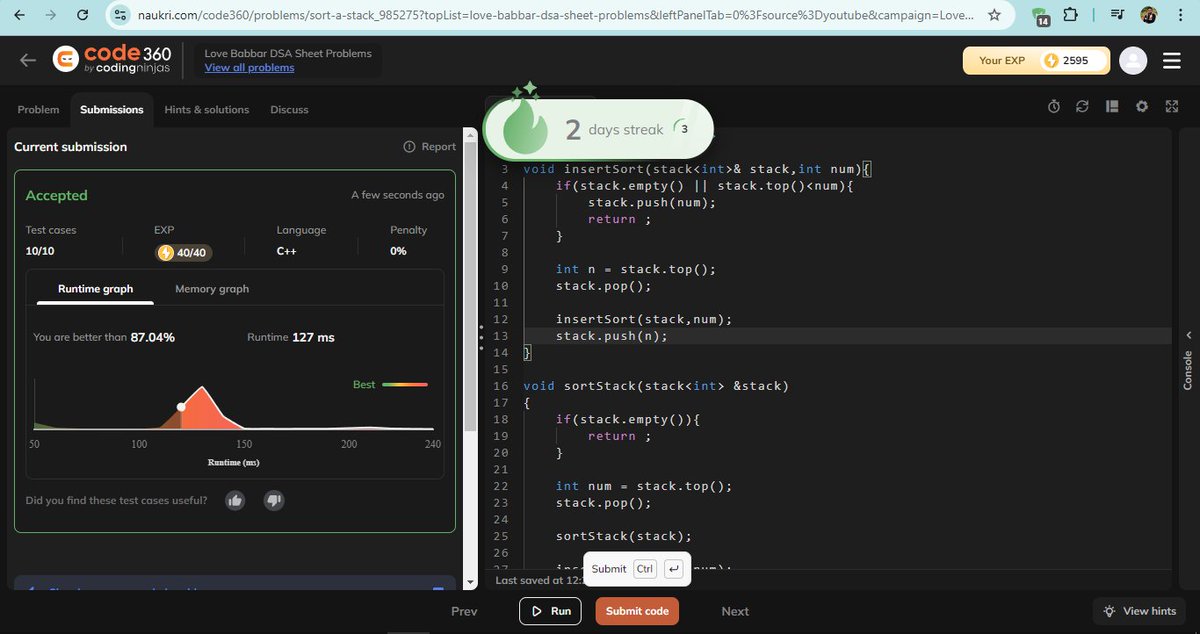 Mont_y_adav001's tweet photo. Namaste Connections!๐
Day 66 of my #100DaysOfCode Challenge!๐
Solved 2 stack problems on Code360: ๐ป
-Sort a Stack
-Minimum Cost to Make a String Valid
Great practice for stack and string manipulation! ๐ช
#DSA #Coding #Programming #StackProblems #CodeNewbie #Programming #tech https://t.co/CUHgDPUkai