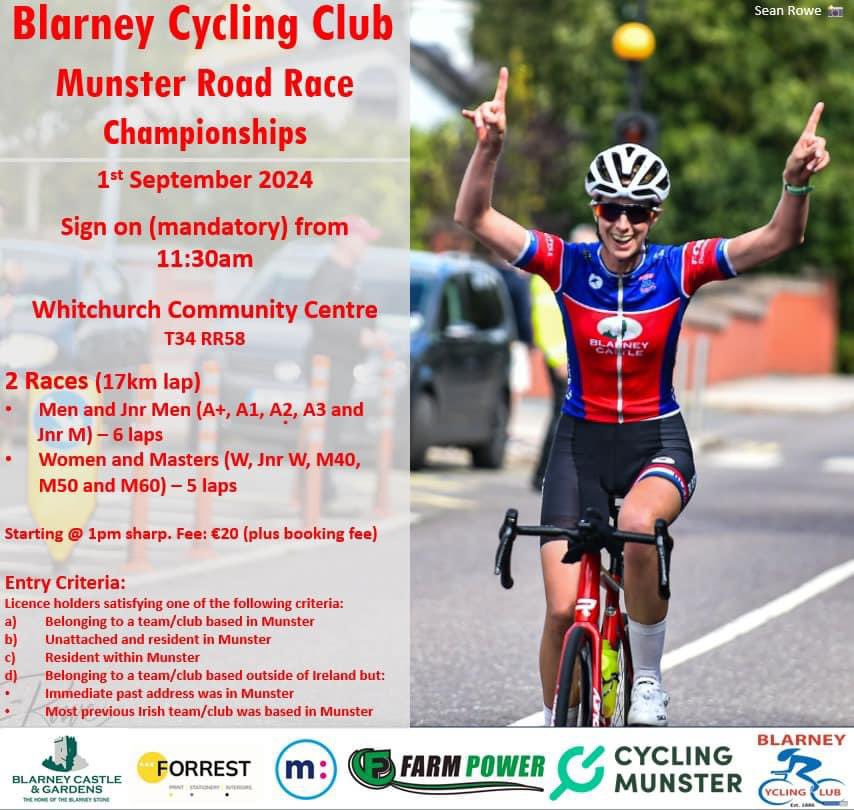 Reminder for entries to the 2024 Munster Road Race Championships.

Event link: eventmaster.ie/event/9qjysw5H…

Note- We are aware of an issue affecting some Masters riders when entering via Eventmaster. Cycling Ireland will resolve the issue on the online portal asap.