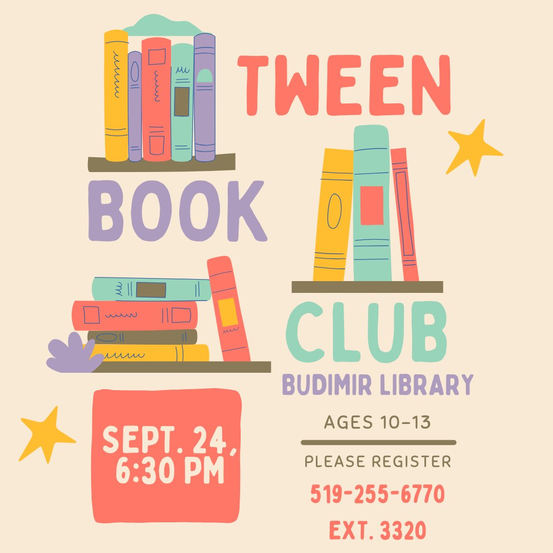 Calling all young bookworms! Join us at Budimir Library for our monthly Tween Book Club. For ages 10-13.

For our September meeting, we will be discussing Holes by Louis Sachar.

Please register by calling Christine at 519-255-6770 ext. 3320.