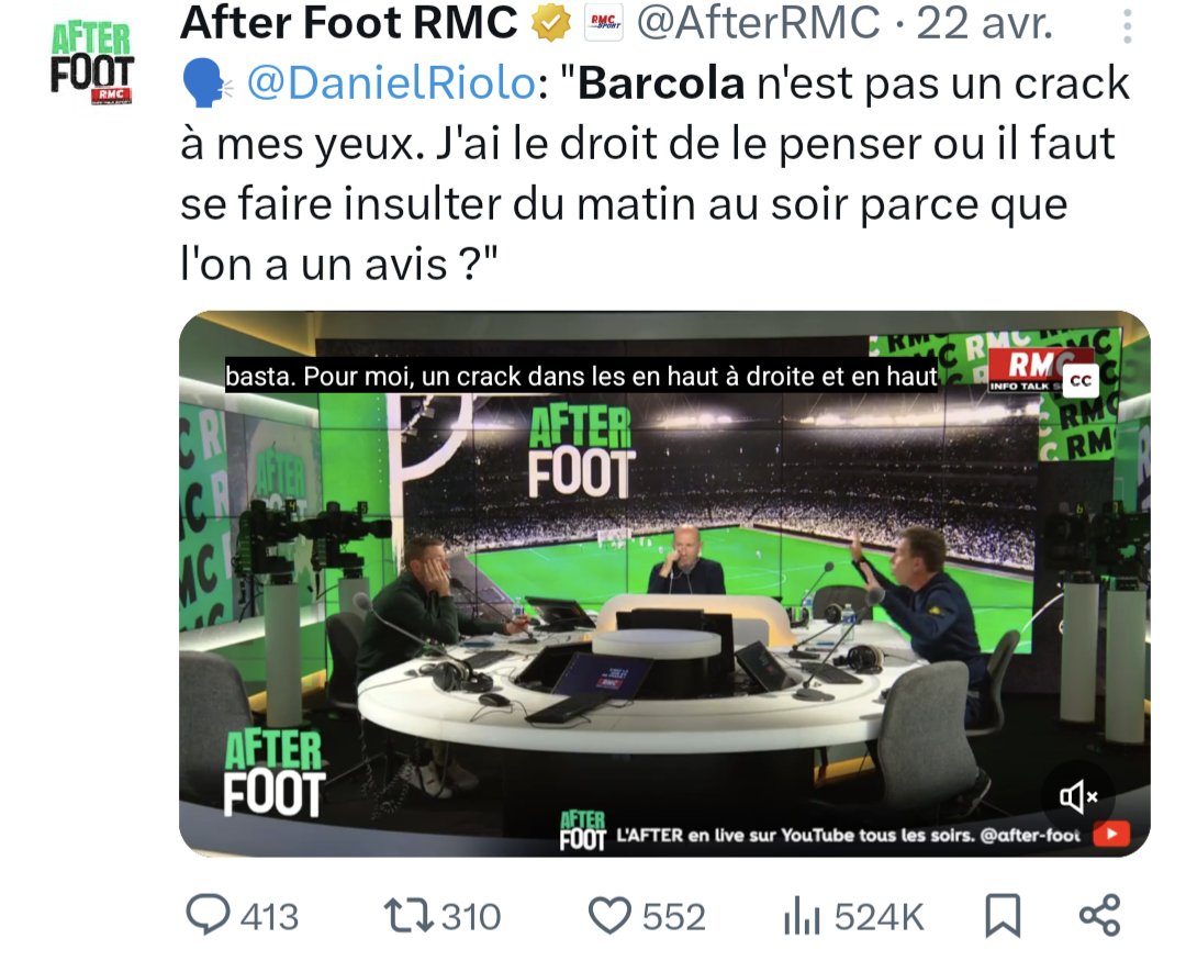 Vincent Cailliez (@vincentcaillie1) on Twitter photo Quelqu'un a les derniers avis de <a href="/DanielRiolo/">Daniel Riolo</a> sur le foot en général ou sur Barcola en particulier 😏
#football #rmc #Ligue1McDonalds Quelqu'un a les derniers avis de <a href="/DanielRiolo/">Daniel Riolo</a> sur le foot en général ou sur Barcola en particulier 😏
#football #rmc #Ligue1McDonalds