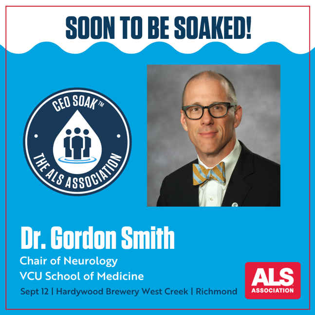VCU Neurology & Neurosurgery (@vcuneuro) on Twitter photo Excited to see our very own <a href="/gordonsmithMD/">A. Gordon Smith, MD</a> take the plunge at the <a href="/alsassociation/">The ALS Association</a>'s CEO Soak on Sept. 12! Supporting the fight against #ALS and raising awareness for this important cause.
Together, we can make a difference!đź’™
Learn more: ➡️bit.ly/4dFYsoI Excited to see our very own <a href="/gordonsmithMD/">A. Gordon Smith, MD</a> take the plunge at the <a href="/alsassociation/">The ALS Association</a>'s CEO Soak on Sept. 12! Supporting the fight against #ALS and raising awareness for this important cause.
Together, we can make a difference!đź’™
Learn more: ➡️bit.ly/4dFYsoI