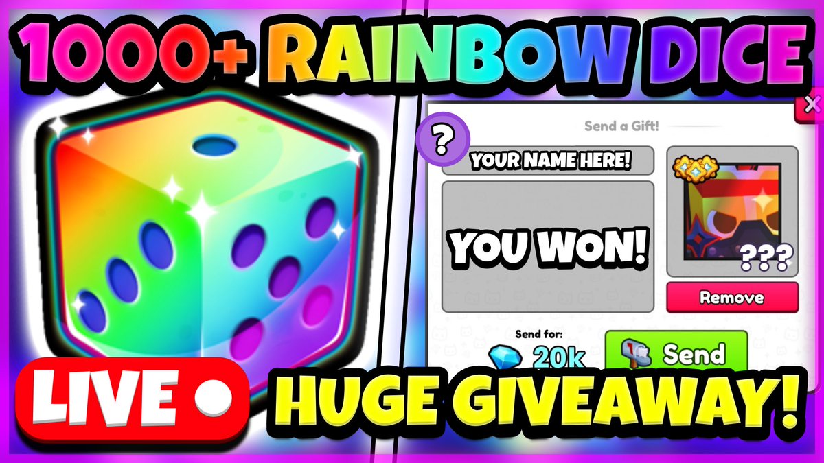 LIVE OPENING 1000+ RAINBOW DICE &amp; GIVING AWAY ANY HUGE I HATCH ON STREAM! COME HANG OUT!

youtube.com/live/26exJupPC…