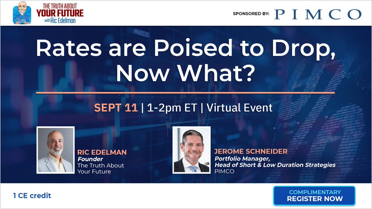 ricedelman's tweet image. Chair Powell said, &quot;the time has come for policy to adjust.&quot;
How will this impact your bond portfolio?
Listen to @PIMCO’s Jerome Schneider and me during this important webinar.

Free registration. 1 CE credit: bit.ly/4dLKS2u

#FedData #FederalReserve #TheFed #BondMarket