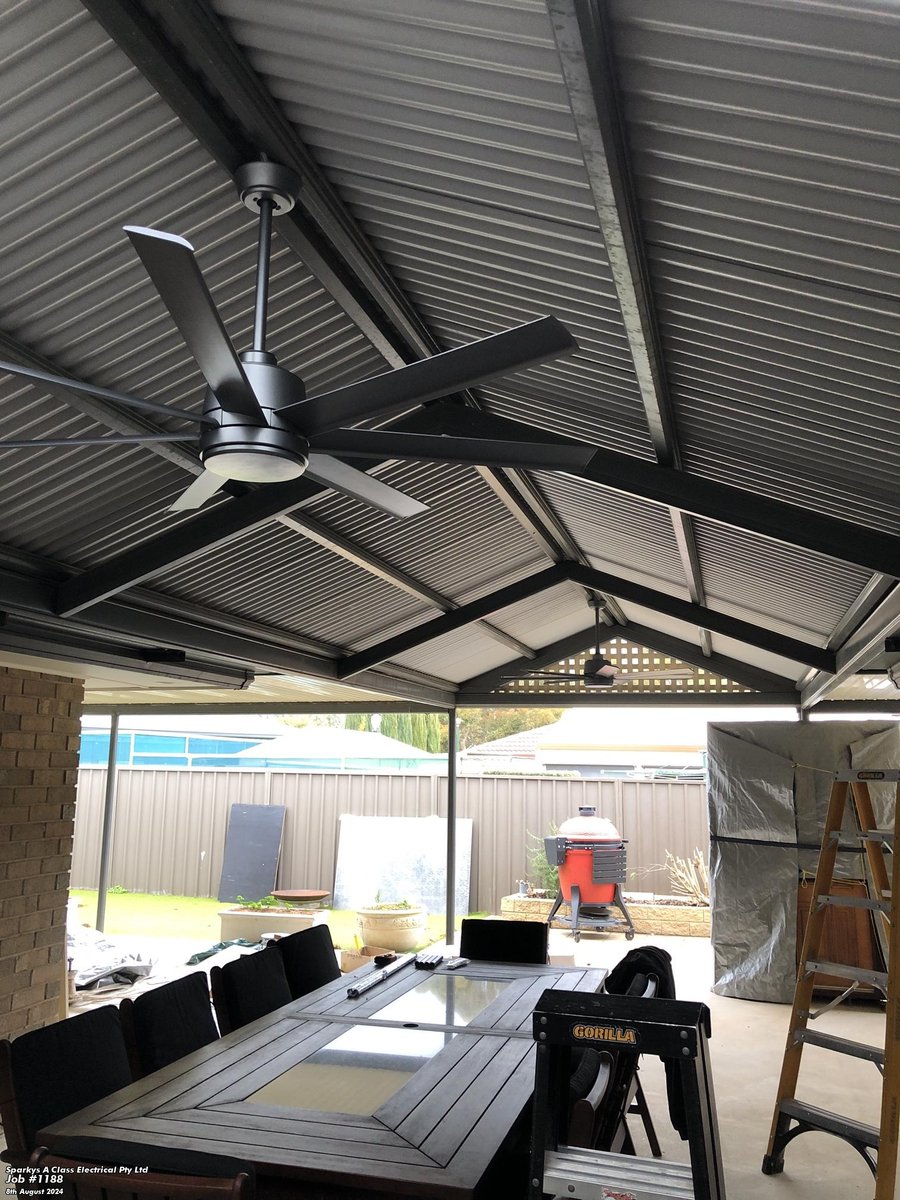 sparkysaclass's tweet image. Its time to get the alfresco area ready for Spring. Ceiling fans and downlights are a fantastic combination for creating a comfortable and well-lit space. Add a dimmer switch to enhance the mood.