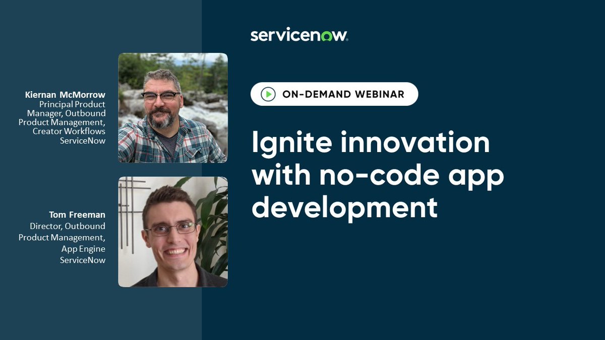 tstroff's tweet photo. Watch this webinar to learn how to leverage ServiceNow no-code tools and enable business process experts to create innovative apps faster—without the barriers of traditional low-code development. Watch now: https://t.co/pFhotK3fkA https://t.co/3leATr7nwU