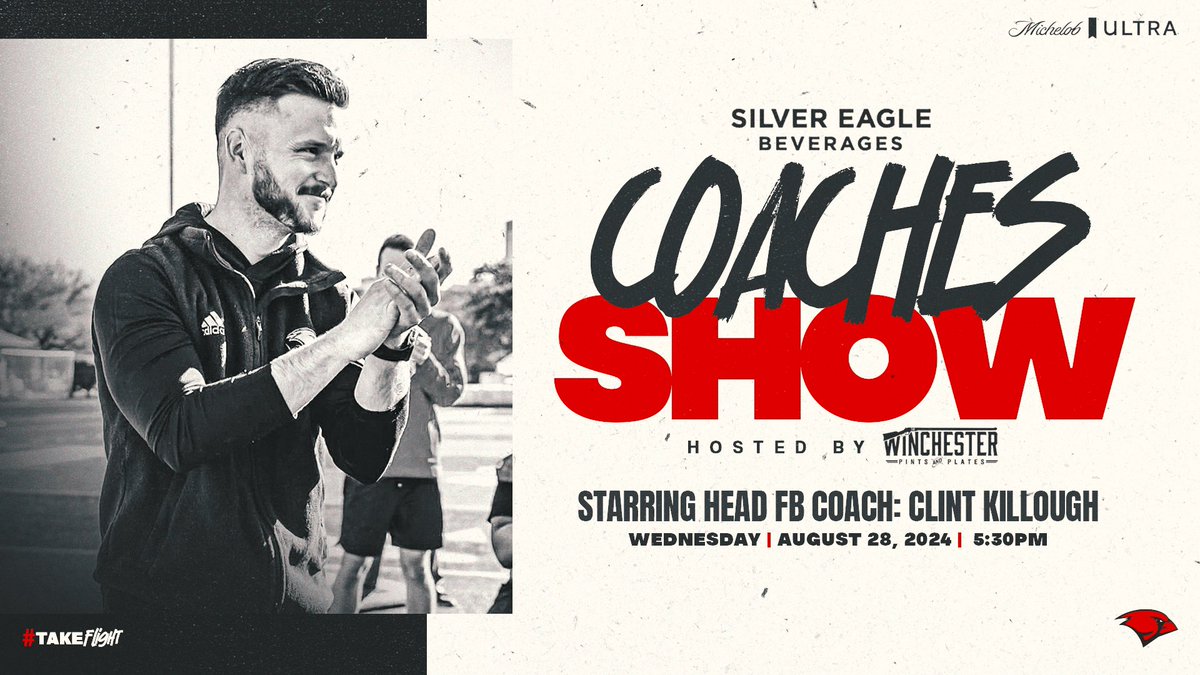 Join us for the UIW Football Coaches Show presented by <a href="/SilverEagleBev/">SilverEagleBev</a> and hosted by <a href="/WinchesterPubSA/">The Winchester Pub</a> on Wednesday, August 28 at 5:30 pm❗️

#TheWord | #TakeFlight