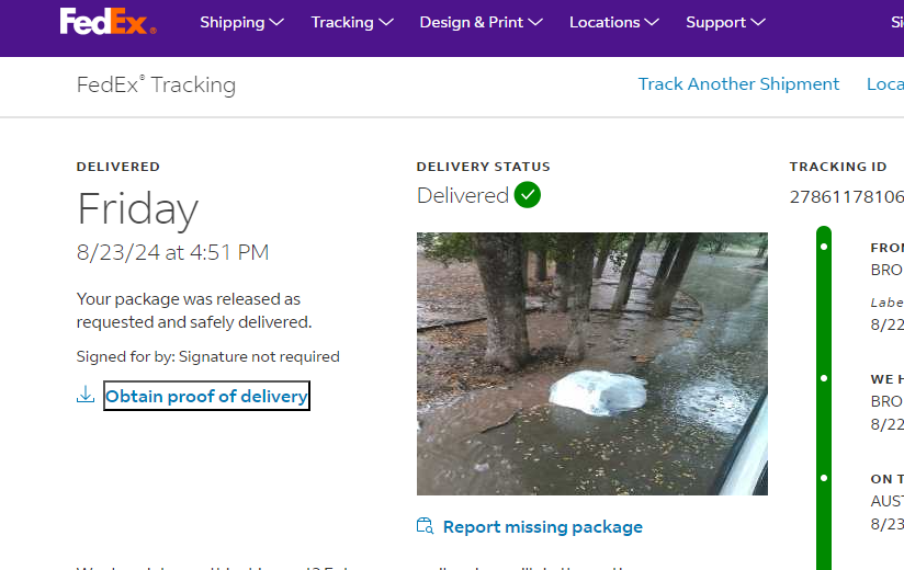 Order expensive fresh crab claws for a special birthday to be overnighted....only to have <a href="/FedEx/">FedEx</a> driver, decide the 20 ft  walk in the rain to our door was too far and throw the packagein a  river next to the driveway....do better <a href="/Fedex/">FedEx</a>...