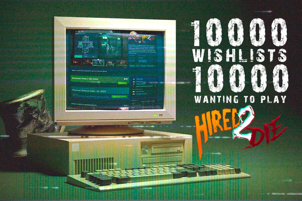 🎉🥳WE MADE IT!

As promised, and as a thank you, we will give away 10 FREE KEYS for Hired 2 Die here on our X profile for those who arrive first! So turn on notifications and stay tuned so you can play H2D as soon as it launches.

and once again... THANK YOU AND GET BACK TO WORK