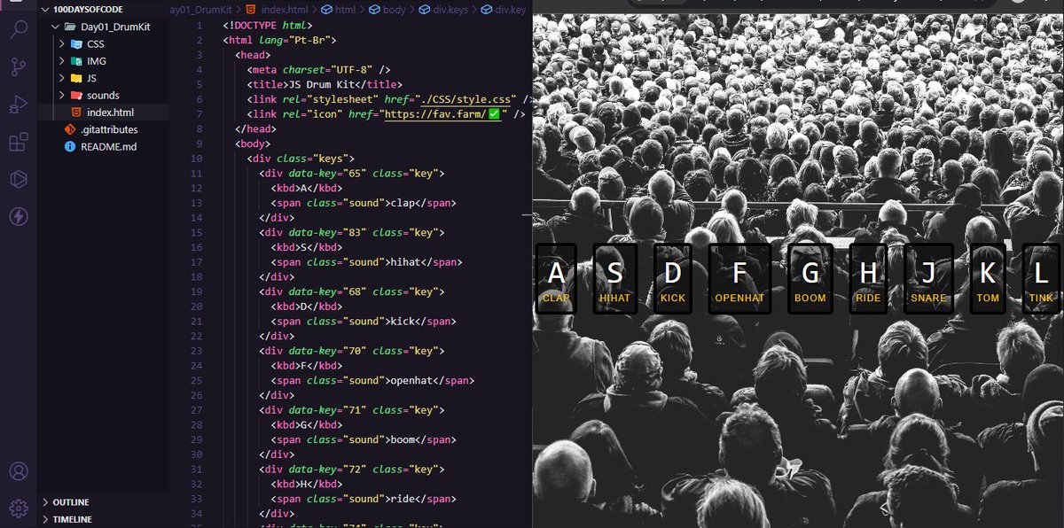 Sunshine_https's tweet image. Começando #100DaysOfCode e #Javascript30
Dia 01 - kit de bateria