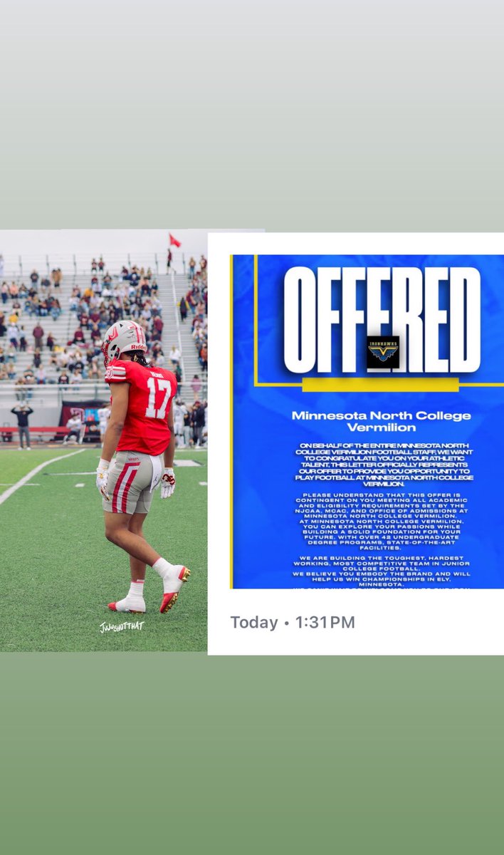 I am blessed to receive my first college offer from Minnesota North 
Vermilion AGTG🙏🏽 <a href="/johnson_three/">Tyree Johnson</a> <a href="/Coach__Call/">Joel Call</a>