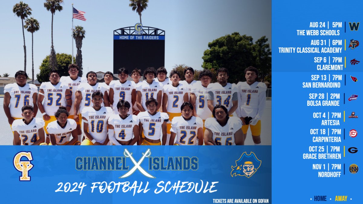 CIHS_Football's tweet photo. 2024 Channel Islands Raiders Football Schedule https://t.co/Infce9GSvG