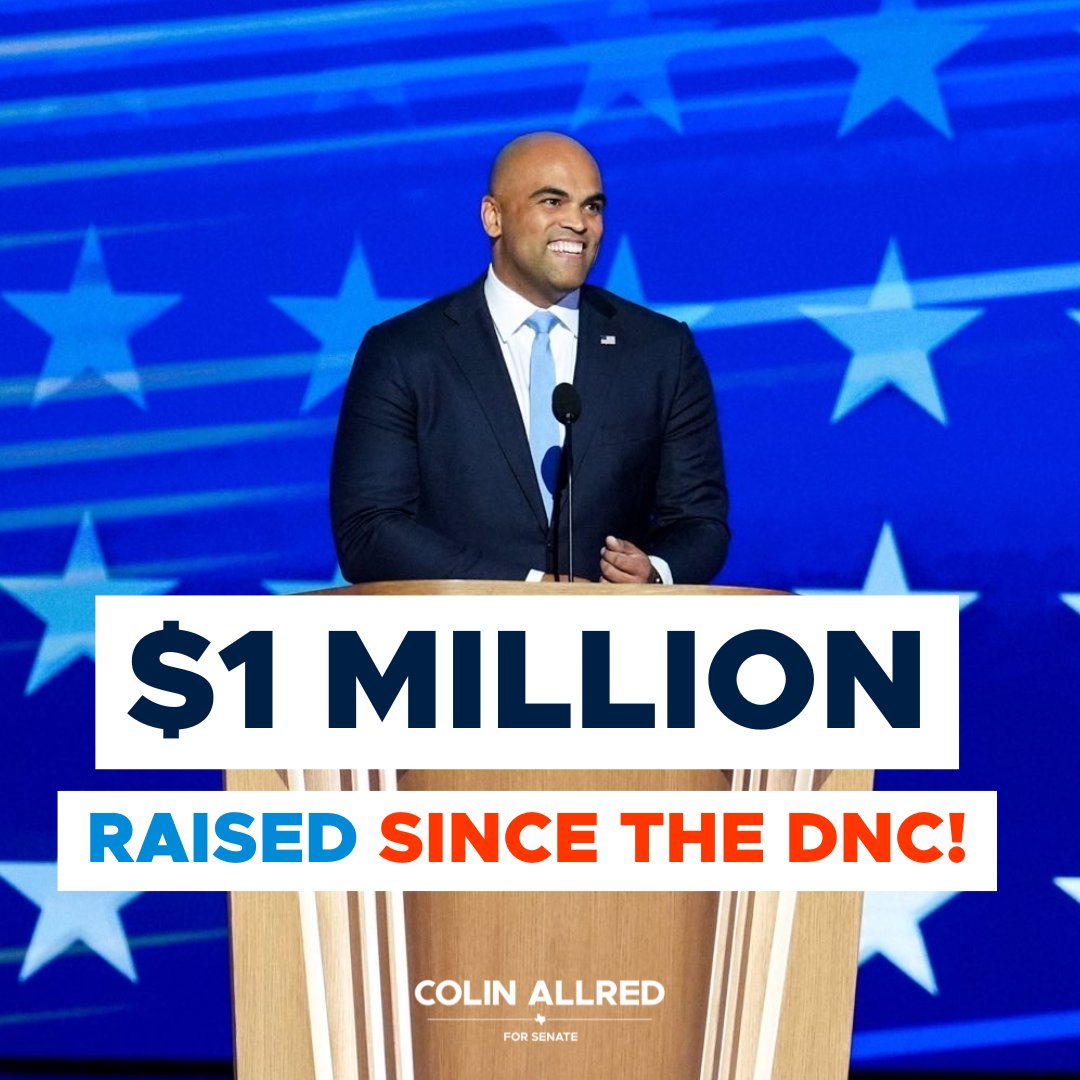 ColinAllredTX's tweet image. $1 million raised in 24 hours. The grassroots energy for this campaign is through the roof! 💪🏾

I am so honored to have y’all’s support in this race to beat Ted Cruz. Together we’re going to win.