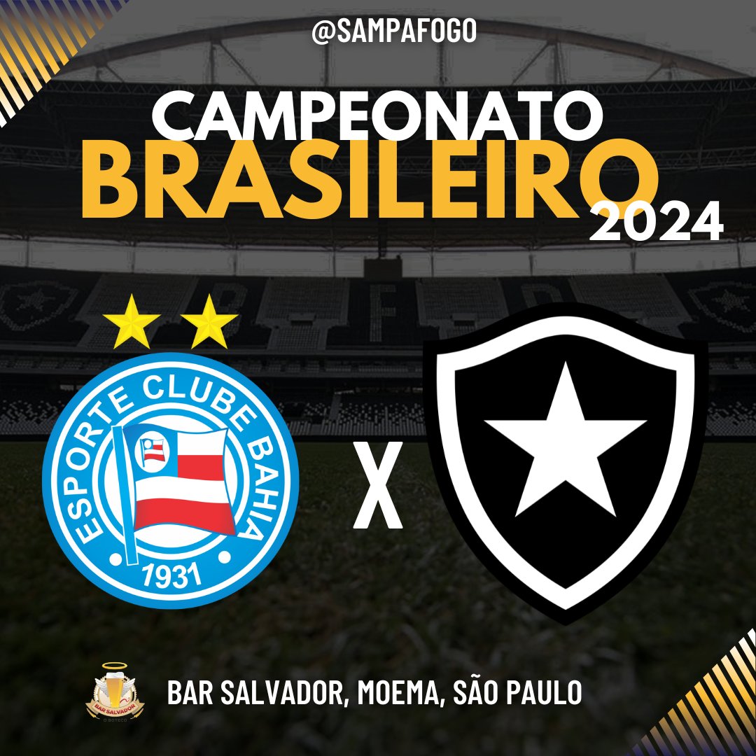 PRA SE MANTER NA PONTA!

Neste domingo, às 16h, o Botafogo encara o Bahia fora de casa para se manter no topo do Brasileirão. Vamos em busca de + 3 pontos.

Vista sua camisa e venha torcer com a gente!

Bar Salvador - Arena SampaFogo 
Alameda dos Anapurus, 1488, Moema, São Paulo.