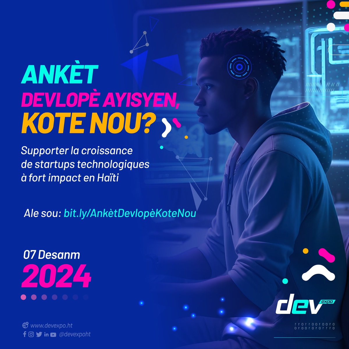 marcalainb's tweet photo. .@devexpoht lanse yon ankèt pou konnen plis sou reyalite devlopè Ayisyen kelkeswa kote yap viv nan mond lan!

Youn di lòt! Klike la: https://t.co/yk05AXUS9x

 📣 “Devlopè Ayisyen, Kote NOU?!” 🚀

Kote w ye? 🗺️ Kijan w ap viv? 🌟 Ki defi w ap jere? 💪 Nou vle konnen tout bagay! 🙌 Nan kad DevExpo ane sa, nou bezwen tout dènye update sou kominote devlopè a. Patisipe nan ankèt “Devlopè Ayisyen, Kote NOU?!” pou fè vwa w tande, rantre nan mouvman an, e ede nou kreye plis opòtinite pou tout devlopè Ayiti. 🇭🇹 Pa rete dèyè! 🚀 Ann Ale! 🔥

Ranpli epi fèl mache SVP @jn_kenley @suyemmanuel @transversalht @spaccius @FridjyC @stephanndubois @Norzeus_Winchel @JosueEstima @ADOLPHEJohnP @MikeLuigiJean @NicodemLaurore @DGuishny @RicardyDomond @madsenservius @DjovannyP @EmmaFleurine @hescaide @amiraldany @MontissolSteve1