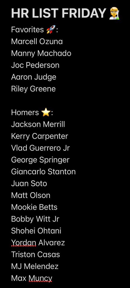FlashPicks_'s tweet photo. HR LIST 🧑🔬
LETS GET SOME DINGERS!
#FlashList⚡️ #GamblingX https://t.co/ma0I60ykCh