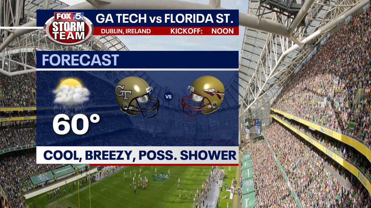 DChandleyFOX5's tweet image. Football is Back! Perfect for #High5Sports tonight, @GATechFootball is across the pond taking on Florida St. in Dublin Ireland on Saturday.  Looks a bit cool.