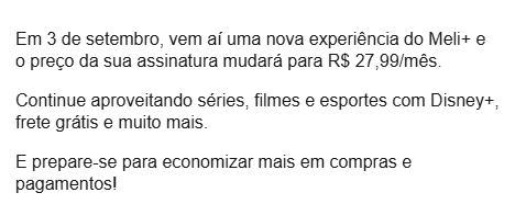 robsonaraujo's tweet photo. O @MercadoLivre informando que vai me oferecer uma nova experiência com o Meli+ à partir de setembro....

a nova experiência = pagar 55% mais caro pela minha mensalidade.

Que beleza de experiência essa hein?? https://t.co/VofT6aHm8h