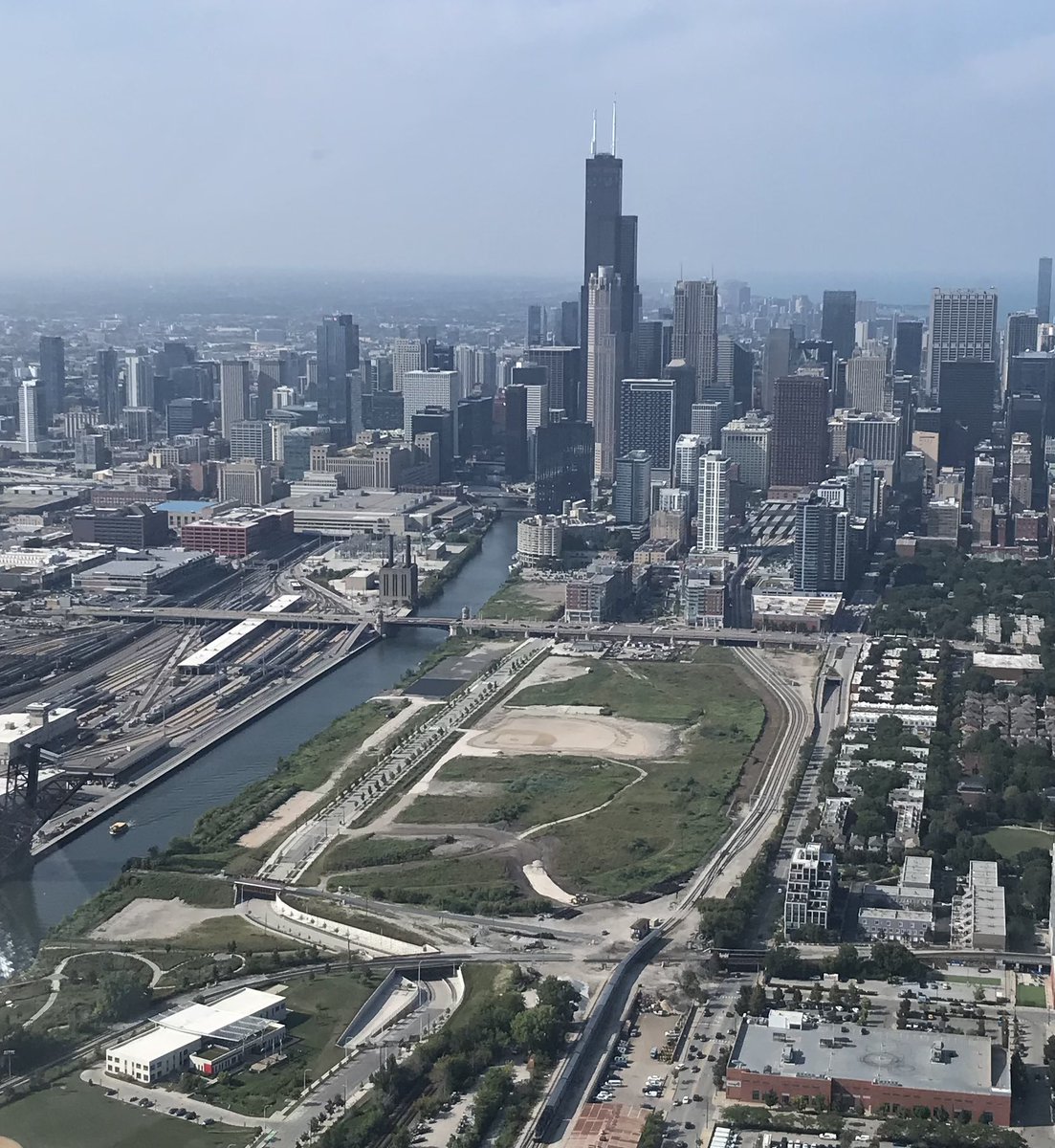NBCSky5's tweet photo. Chicago South Loop: LOT 78 #LOT78 (where the @whitesox proposed to build their new stadium) has grown a baseball diamond ? If they build it, they will come ? #NBCSky5 live @nbcchicago #whitesox https://t.co/cxBSMqncId