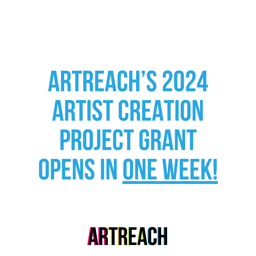 ArtReachToronto's tweet photo. ArtReach's 2024 Artist Creation Project grant opens in 1 week! 💸📝

Head to https://t.co/s3j532vuJP to…

✨Read our program guidelines + FAQs
✨Confirm eligibility
✨Access the application
✨Sign up for an info session

This grant opens 09/01 and closes 10/01 @ 11:59pm https://t.co/Nc4rOMKLPa