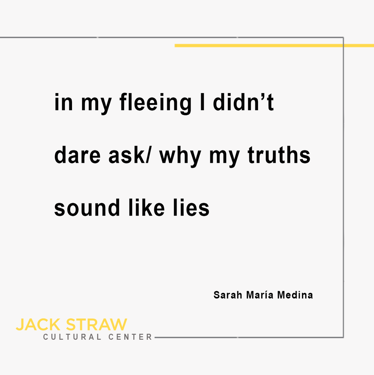 We're looking back at #JackStrawWriter Sarah María Medina's poetry today. Here's an excerpt from Rhapsody, No. II.

#JackStrawWriters2018 #Poetry #RecordingStudio #SeattleRecordingStudio #Seattle  #WomenInTranslationMonth #WomenInTranslation <a href="/LaCaona/">Sarah María Medina</a>