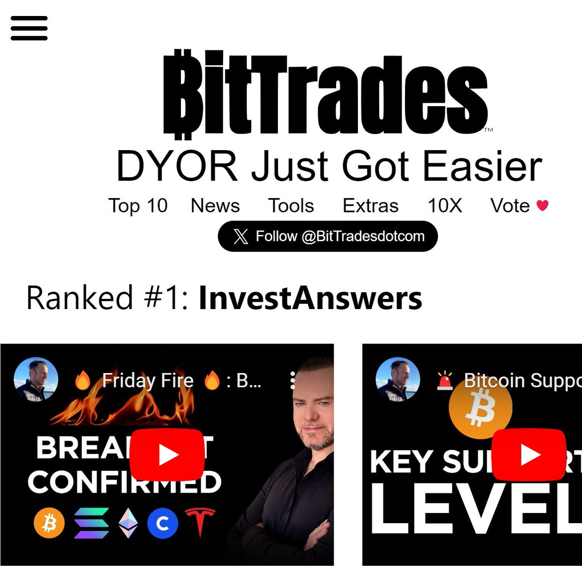 bdebruin's tweet image. #InvestAnswers is Ranked #1 on BitTrades.com