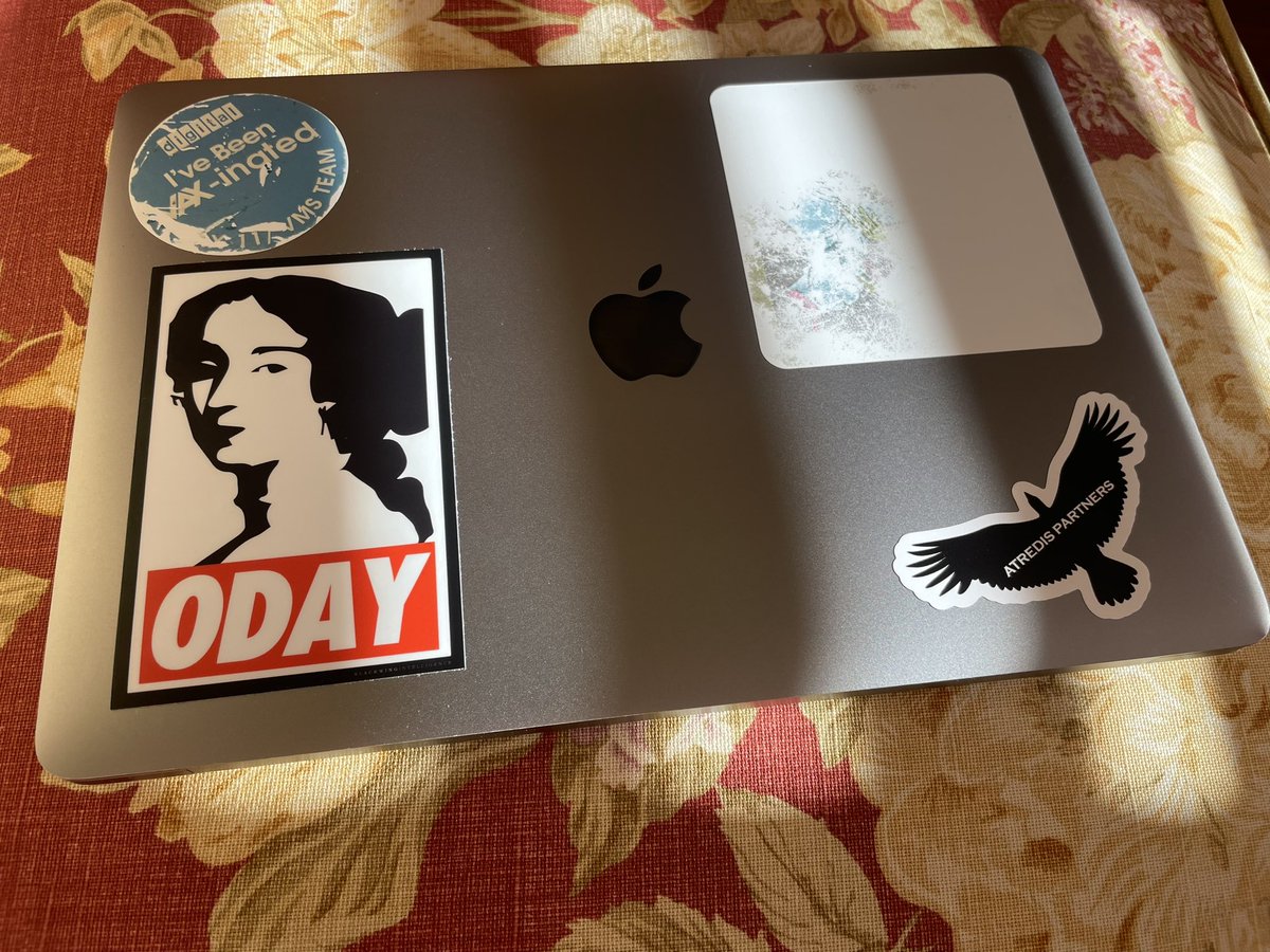 My second sticker (from <a href="/blackwinghq/">Blackwing Intelligence</a>) obtained by begging someone on Twītter after seeing someone post a picture (also their FemtoCTF is neat)