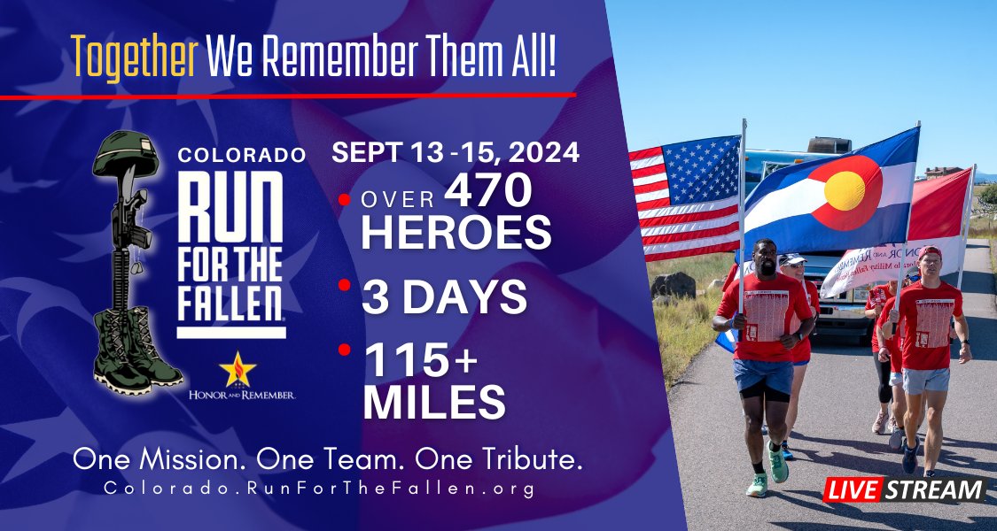 HonorRemember's tweet image. TO HONOR AND REMEMBER COLORADO MILITARY SERVICE MEMBERS WHO DIED AS A RESULT OF SERVING DURING THE WAR ON TERROR.     

📲  Colorado Run Detail 👉 bit.ly/COR4Fallen2024

Together We Remember Them All! 

#CORun4Fallen #Colorado #FtCarson #FtLogan #ColoradoSprings #HonorRemember