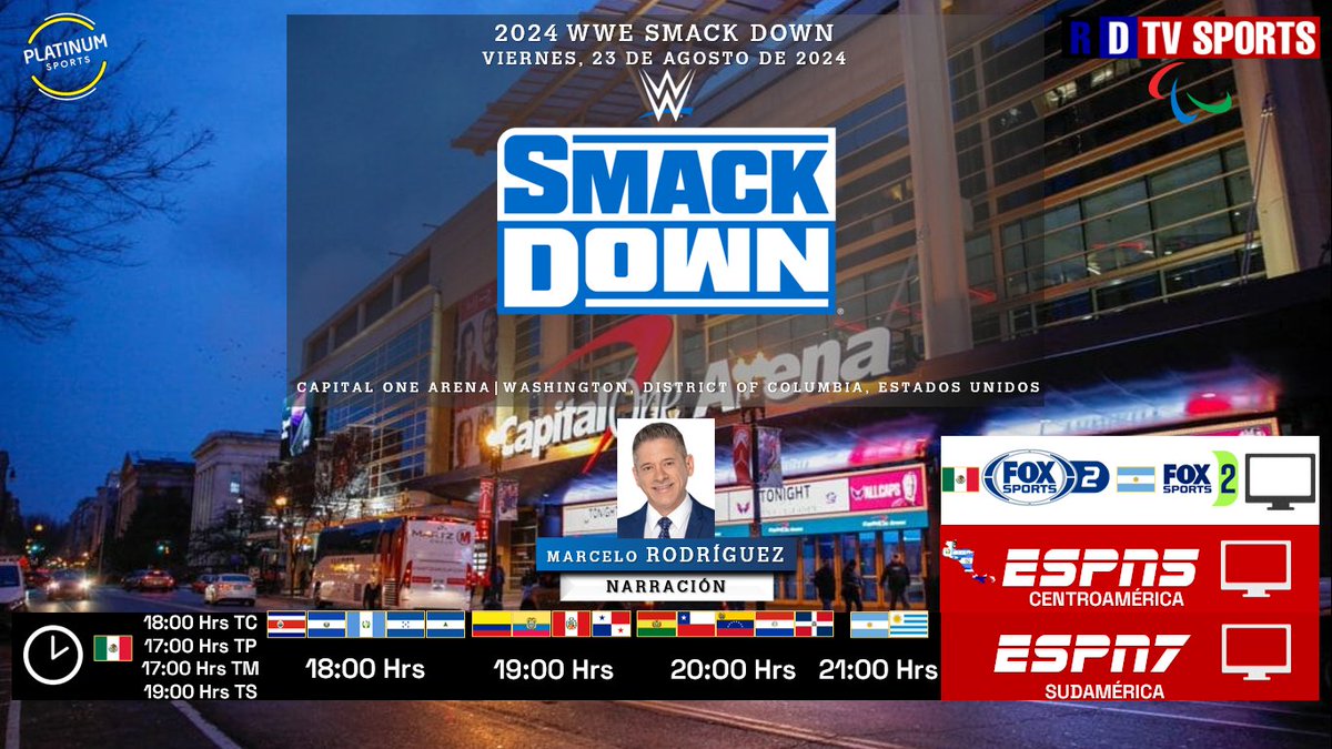 ramonovic09's tweet photo. 🇺🇸 #LuchaLibre #WWE | #SmackDown

🗓️ Hoy
🇲🇽⏰ 18:00 Hrs TC, 17:00 Hrs TP
📺 @FOXSportsMX 2
🇨🇷🇸🇻🇭🇳🇬🇹🇳🇮 18:00 Hrs
🇨🇴🇵🇦🇵🇪🇪🇨 19:00 Hrs
🇧🇴🇨🇱🇩🇴🇵🇾🇻🇪 20:00 Hrs
🇦🇷🇺🇾 21:00 Hrs
📺 @FOXSportsArg 2
📺 #ESPN5 CA
📺 #ESPN7 SA
🎤 @MarceloAtWWE

🤳🏼 #WWExFSMX #WWExESPN https://t.co/KmXWcFUpqD