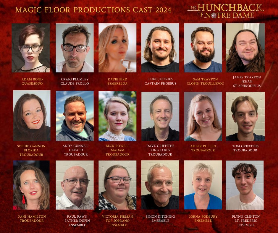 MagicFloorProd1's tweet photo. We are proud to introduce our fabulous cast for The Hunchback of Notre Dame
https://t.co/NMrLn7SRNI #hunchbackofnotredame  #thetford https://t.co/oLpKtEN9bq