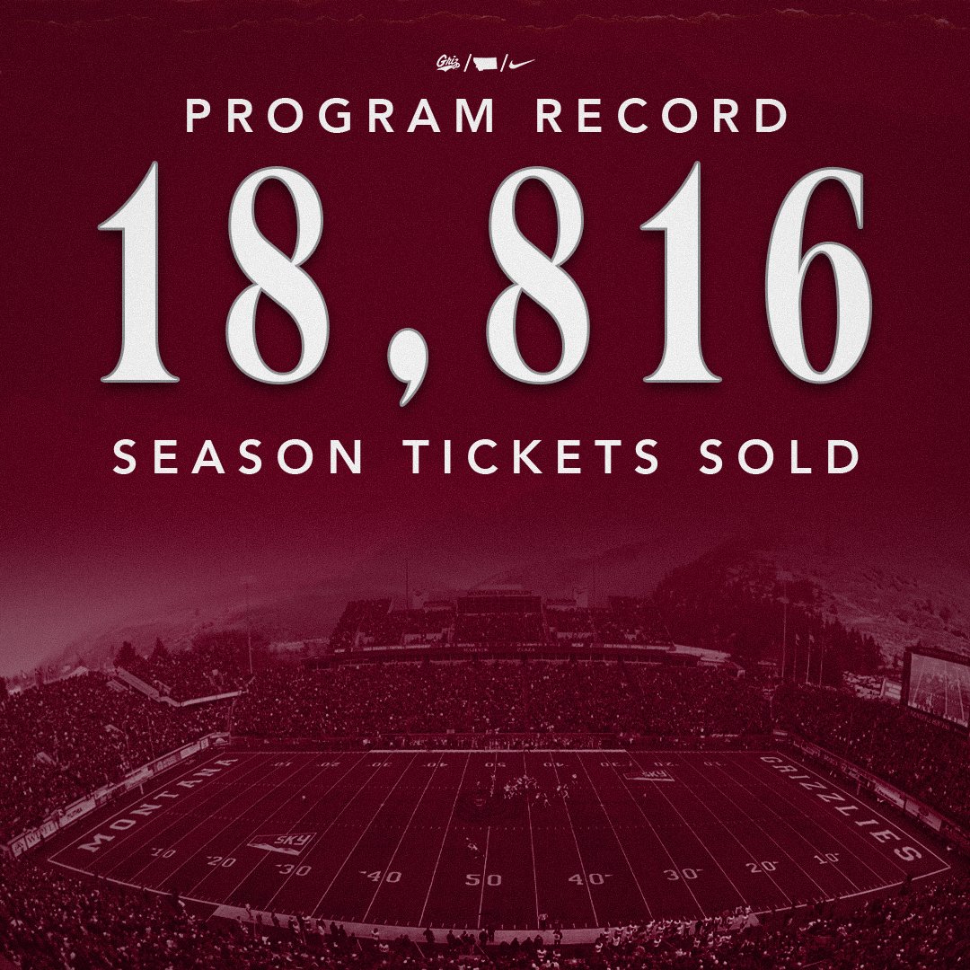 MontanaGrizFB's tweet image. Wa-Griz will be 𝑹𝑶𝑪𝑲𝑰𝑵'! 

For the second-straight year we've broken our season ticket record! 👏

📰 gogriz.com/news/2024/8/23…

#GoGriz