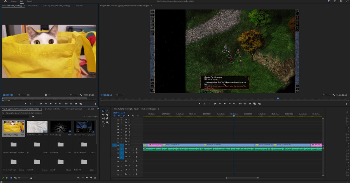 WordsMaybe's tweet image. I have nearly an hour of the video through a first draft. Took today off and have next Friday off from the day job in hopes finishing it finally. Yes, I use a very adorable picture of my cat for placeholder visuals. Also some fun collaborative details here.