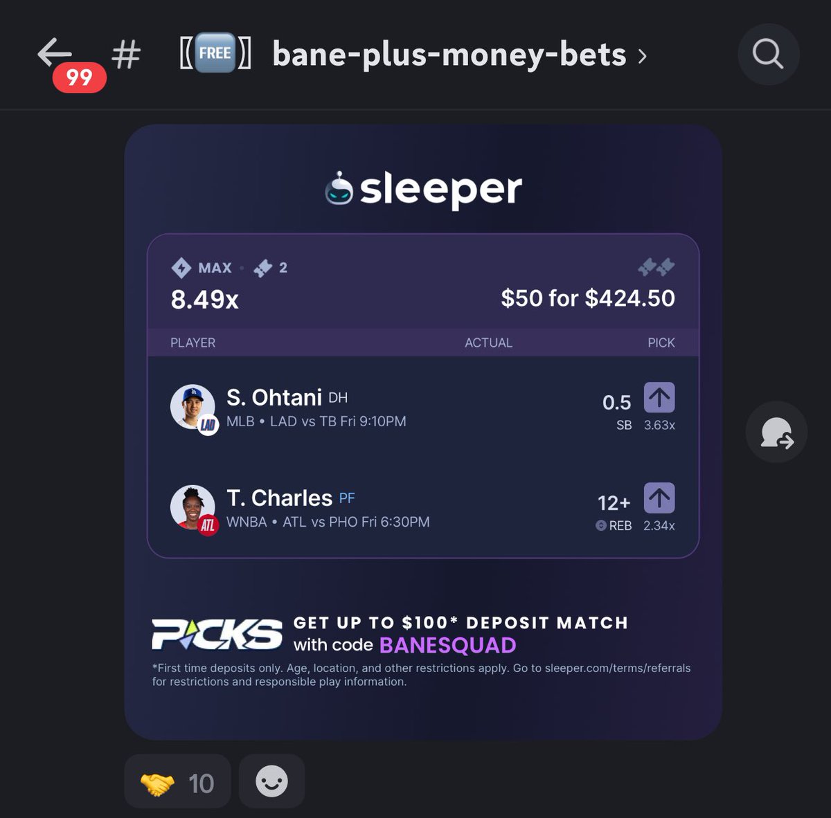 BaneSquad_'s tweet photo. I’m cashapping 3 followers who LIKE/RETWEET this tweet &amp; reply with they cashapp 

$50 to WIN $424 🫴🏽💰

Posted this in the discord for #FREE

CODE BANESQUAD when you download the sleeper dfs app. ⬇️
https://t.co/myAwHP6CR2

FREE DISCORD ⬇️
https://t.co/ZljNaEnRpF https://t.co/h4ouQTJI0b
