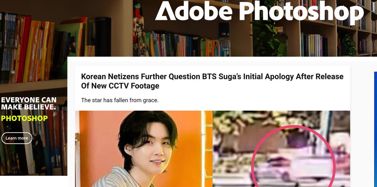 camlovesyoongi's tweet photo. Hi @Adobe @Photoshop, your ad is currently wrapped around an article that contains defamatory claims about a celebrity that have been unequivocally proven false. If libel and smear campaigns do not fit your brand values, please add https://t.co/eIWPgYyMyI to your ad blacklist. https://t.co/H0YmZi3Wv0
