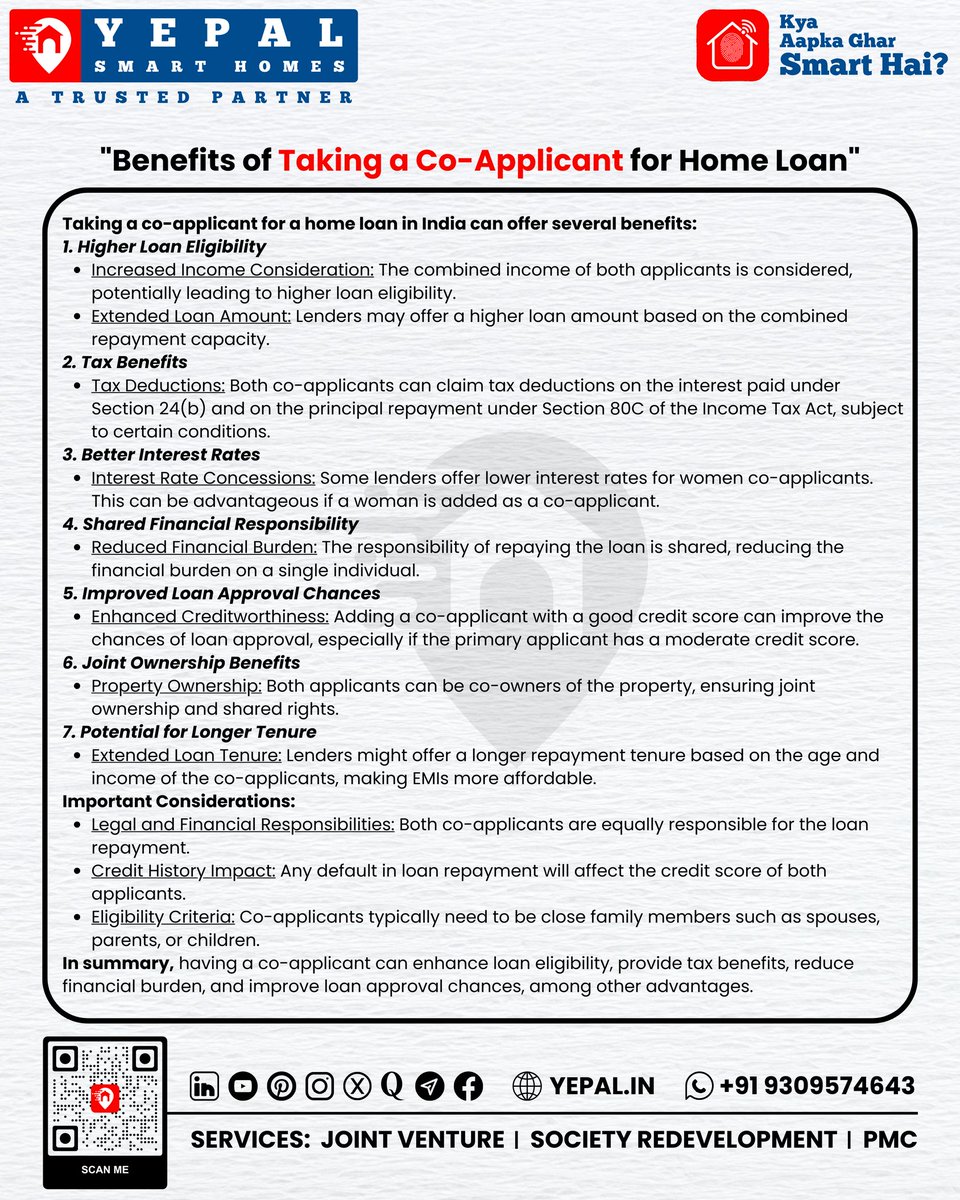 yepal_in's tweet photo. 📌Benefits of taking co-applicant for Home Loan📌
#yepalsmarthomes #yepalhomes #homeloans #housingloan #loans #yepalhousingdeveloper #yepalbuildersanddevelopers #yepalconstruction #realestatetips #trustedbuilders #Trusteddeveloper #realestatedeveloper #smarthome #JVpartner https://t.co/FHnkgp4FA5