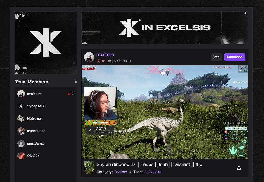 Check out the new In Excelsis Twitch Team Page at twitch.tv/team/inexcelsis 🖤🤍

Find all our amazing members who stream on Twitch in one place. Tune in for epic gameplay, music, art, community vibes, and more!