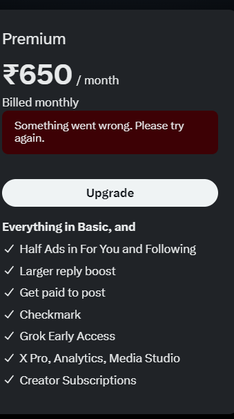 linus_trader's tweet photo. @Support , I keep getting this error every time I try to update my account from basic to premium . Tried sending email, online form and even DM. I am getting no help. Please take a look. https://t.co/WQA45nT1Rs