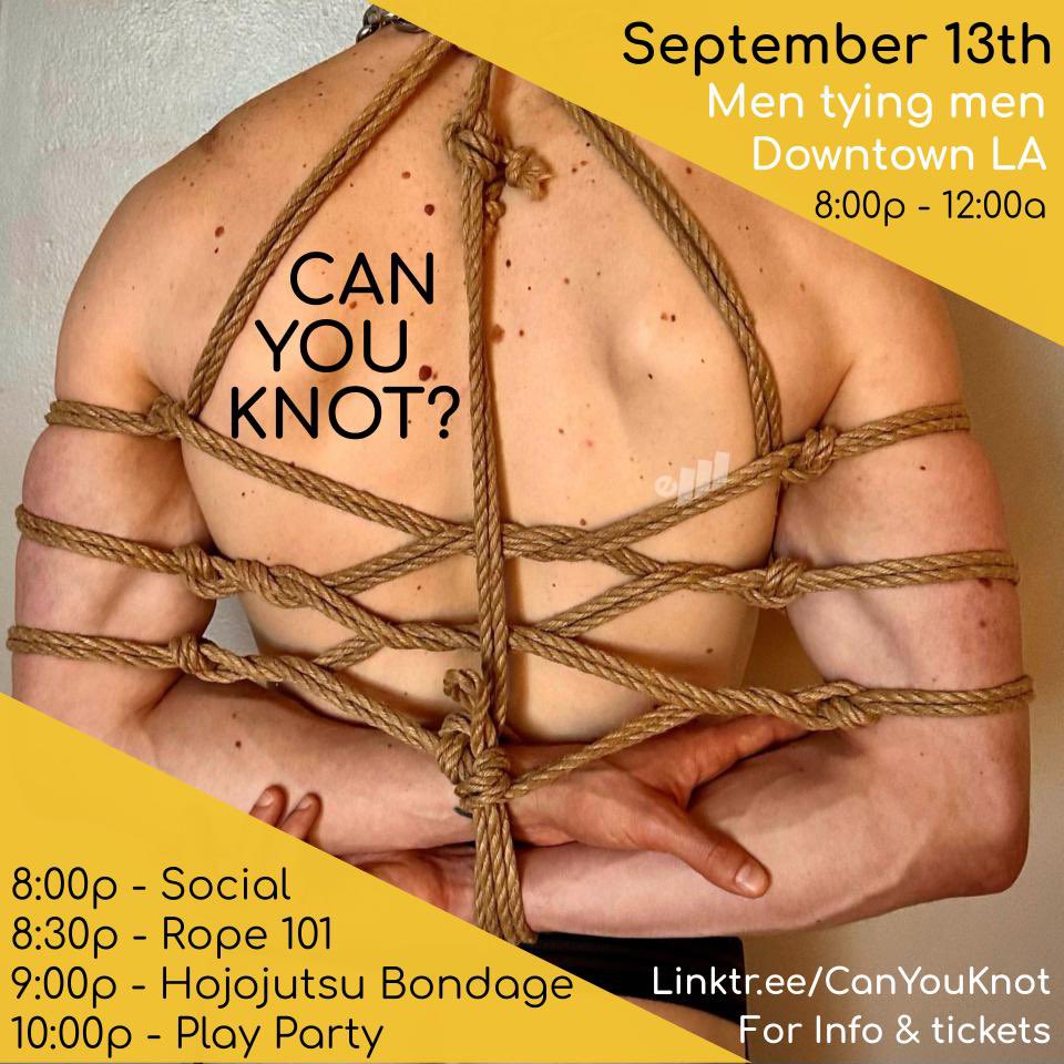 Ready to get your dick wet again? Registration is open for our next event
#bdsm #bondage #ropebondage #gay #lgbt #weho #dtla #losangeles #canyouknotla