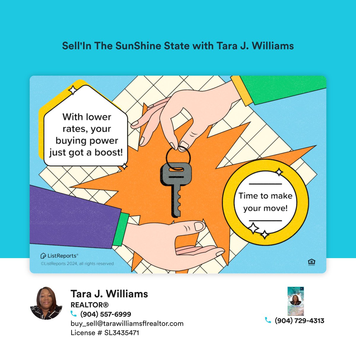 Your increased buying power means more options and better deals in the market!🏡Don’t let this opportunity slip 🦶🏽🦶🏽away—now is the time to find your dream home. Contact📲me today and let’s start your home search!☎️Mobile: 904.557.6999
📧 Email: Buy_Sell@TaraWilliamsFLRealtor.com