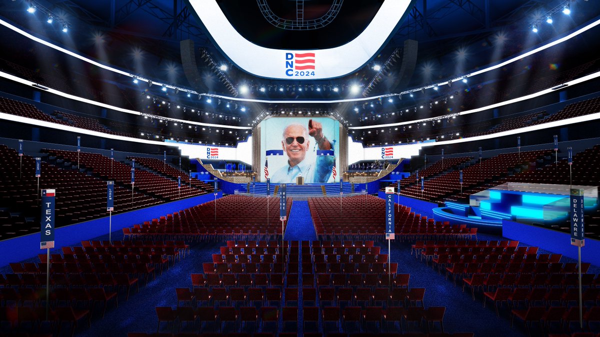 DesignAdaptive's tweet image. Thrilled to create renderings for the 2024 Democratic National Convention for Tribe Inc. The nominee may have changed, but our rendering still features Biden! Thanks to Tribe Inc. for letting us help bring this to life with Cinema 4D. #DNC2024 #TribeInc #Rendering
