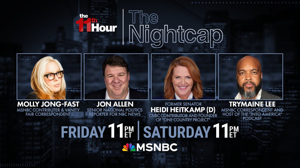 mppmsnow's tweet photo. Our @11thHour #Nighcap is BACK talking all things DNC, Trump's reactions, plus who's who in MVPs of the week.
@SRuhle 
@jonallendc 
@HeidiHeitkamp 
@trymainelee 
@MollyJongFast https://t.co/DHOcyE3AHY