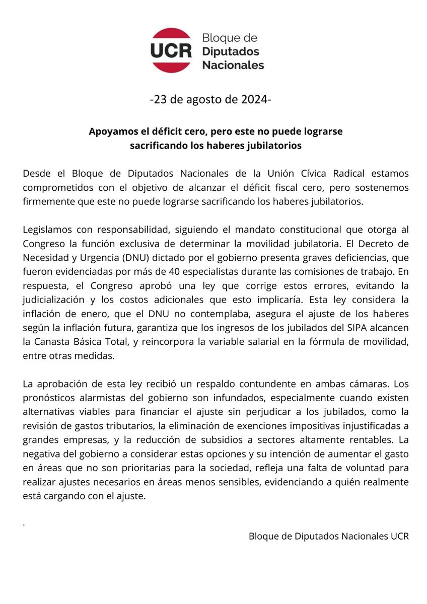 Apoyamos el déficit cero, pero no puede ser a costa de los haberes de los jubilados.

Comunicado 👇