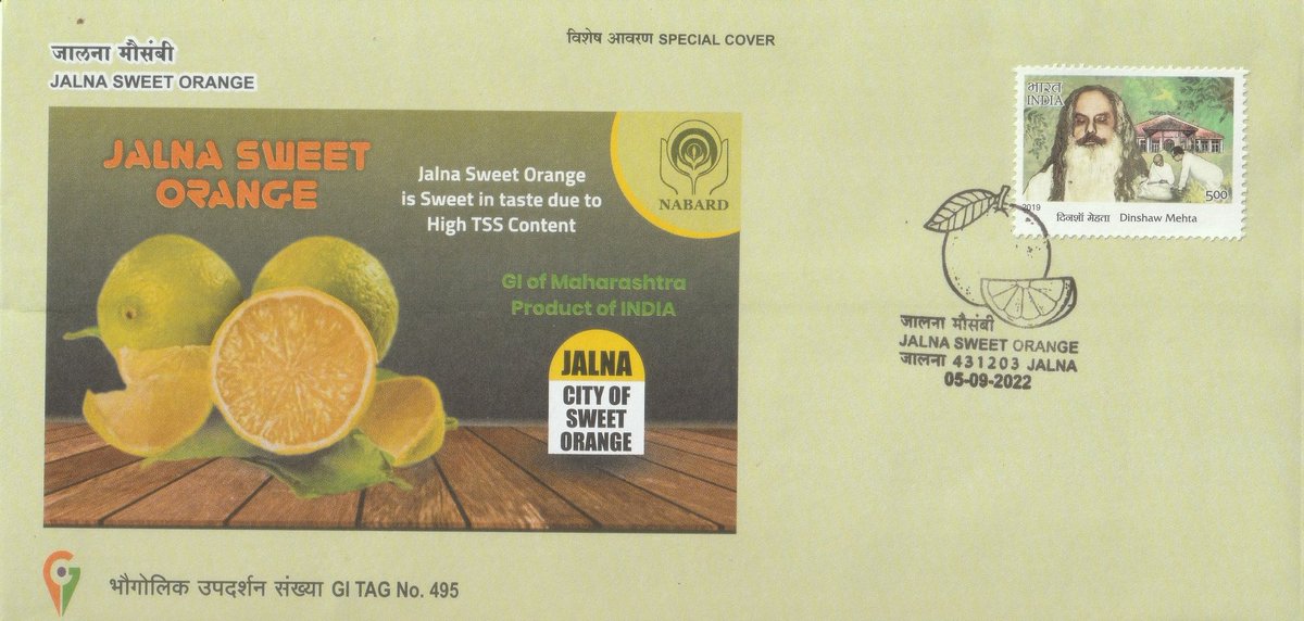 Senthil03795031's tweet photo. #Jalnasweetorange - A GI tagged Product from #Maharashtra 

For further details visit my blog 
https://t.co/g4P74z5Lob

#philately
#indiapost
#specialcover
#gitag
#jalna
#sweetorange https://t.co/BFz8VkBWPU