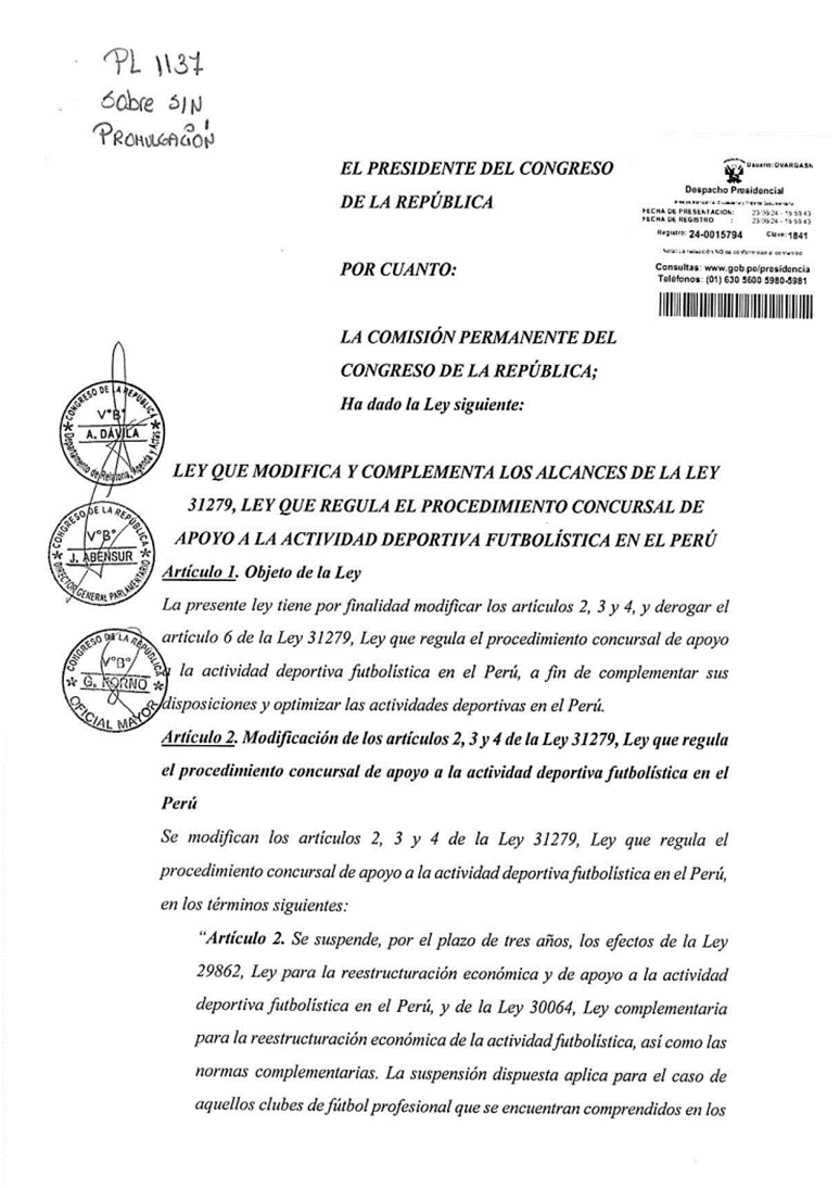 Mauriciossgr's tweet photo. Listo. Firmado, con los protocolos legales concluidos y listo para ser publicado en El Peruano. @Universitario se encuentra dentro de la nueva Ley que salvará al fútbol peruano y, a la cual, otros clubes también se acogerán. Comienza una nueva era para la U. Somos Libres!!! https://t.co/iJx7KPAn9Q