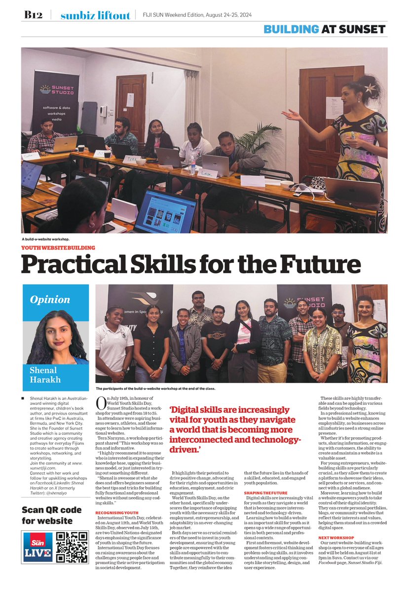 In this weekend's Fiji Sun, we share the importance of digital upskilling and creating accessible pathways for young people to learn new skills.

In July, we facilitated a youth-focused website-building workshop in honour of World Youth Skills Day.

It was wonderful to see young