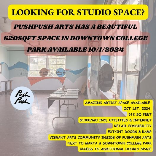 🎨 Artist Studio for Rent at PushPush Arts!🎨
Unlock your creative potential in this amazing artist space, available starting October 1st, 2024!
🏢 Details:
- 612 sq. feet
- $1300/month (utilities &amp; internet included)
- Retail potential
- Exterior &amp; interior doors, plus a ramp