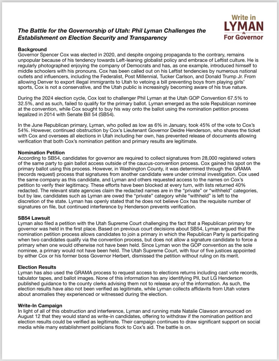 The battle is on.

With so many twists and turns, it is important to us that Utahns understand our fight for election security and transparency. We have created this executive summary to get our message to as many people as possible. We encourage all of our supporters to share