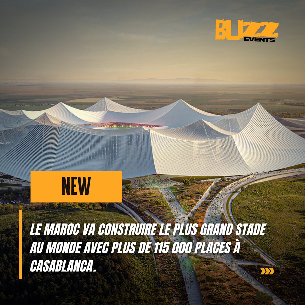 Buzz_Events01's tweet photo. 🆕 #NEW: LE MAROC VA CONSTRUIRE LE PLUS GRAND STADE AU MONDE ⚽️😵 

« De nouvelles images montrent le spectaculaire Stade Hassan II à Casablanca, au Maroc, le stade de 115 000 places qui devrait être le plus grand stade de football du monde. »

Source : Populous
#BuzzEvents #new https://t.co/UMkMoldKcL