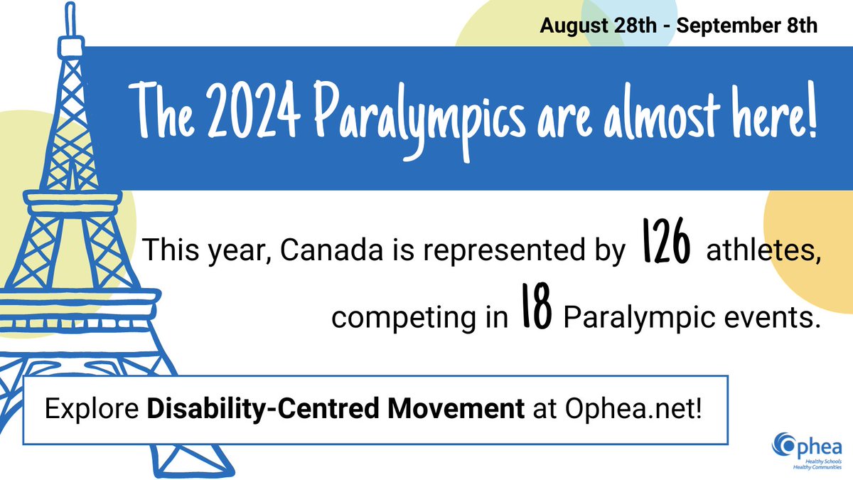 The #Paralympics showcase athleticism, dedication, &amp; excellence while proving sport is for every body! Learn more about incorporating disability-centred perspectives in your H&amp;PE programming: bit.ly/OpheaDisabilit… 

Tune in from Aug 28-Sept 8 for #Paris2024! #TeamCanada