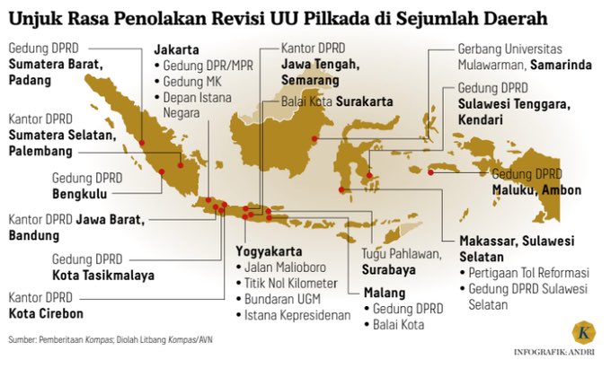 The #KawalKeputusanMK movement to safeguard democracy is truly Indonesia-wide - map of where the protests were this week